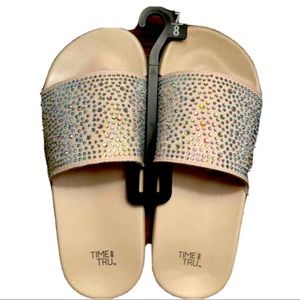Time and Tru Slides Pink Rainbow Stones Womens 7-8